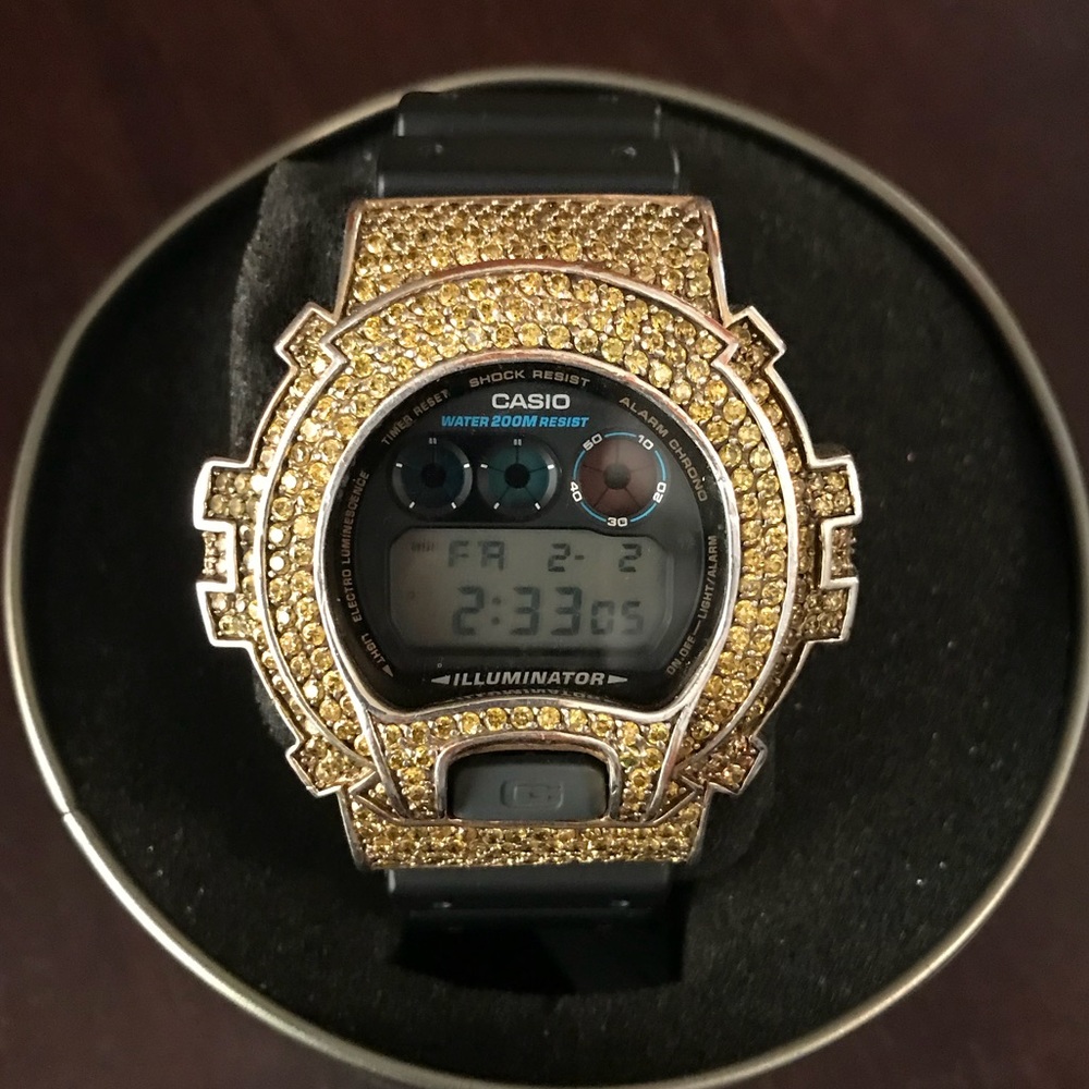 G-Shock (Casio) Complete in Yellow CZ Diamonds.